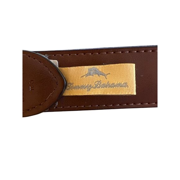 Tommy Bahama Navy Canvas Belt With Leather Trim & Bow Tie Embroidery Small - Picture 5 of 5